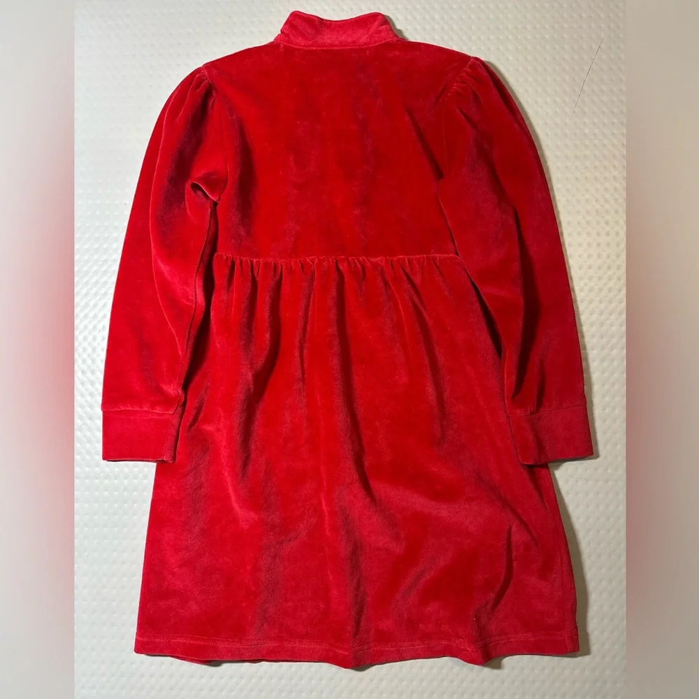 Croco kids red velvety dress mandarin collar‎ floral embroidery child 12 NWT